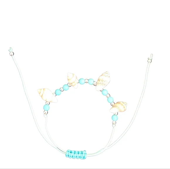 NWT - Handmade Blue, Silver And Seashell Adjustable Bracelet - Picture 6 of 8